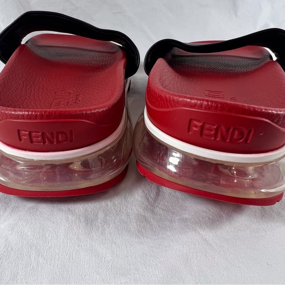 FENDI FIEND Roma Amor Black Red Leather Air Sole Slides Sandals 12UK 13US